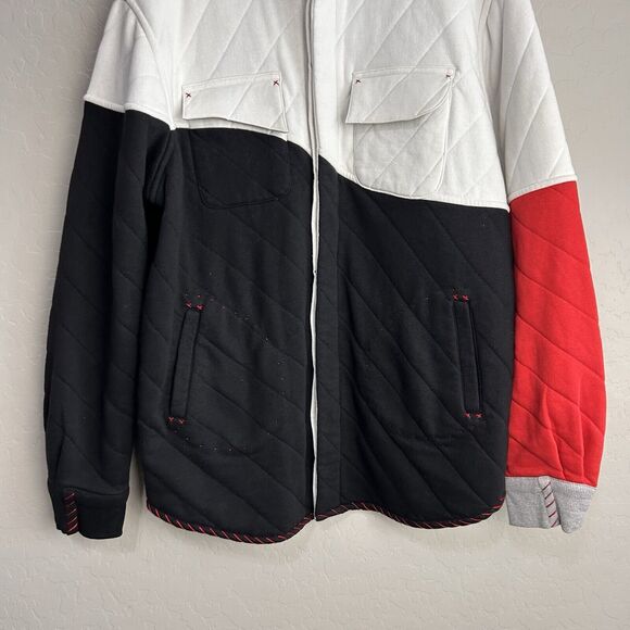 ONE432 Shacket Men's Large Shirt Jacket Red White Black Button Up Long Sleeve - Picture 4 of 7